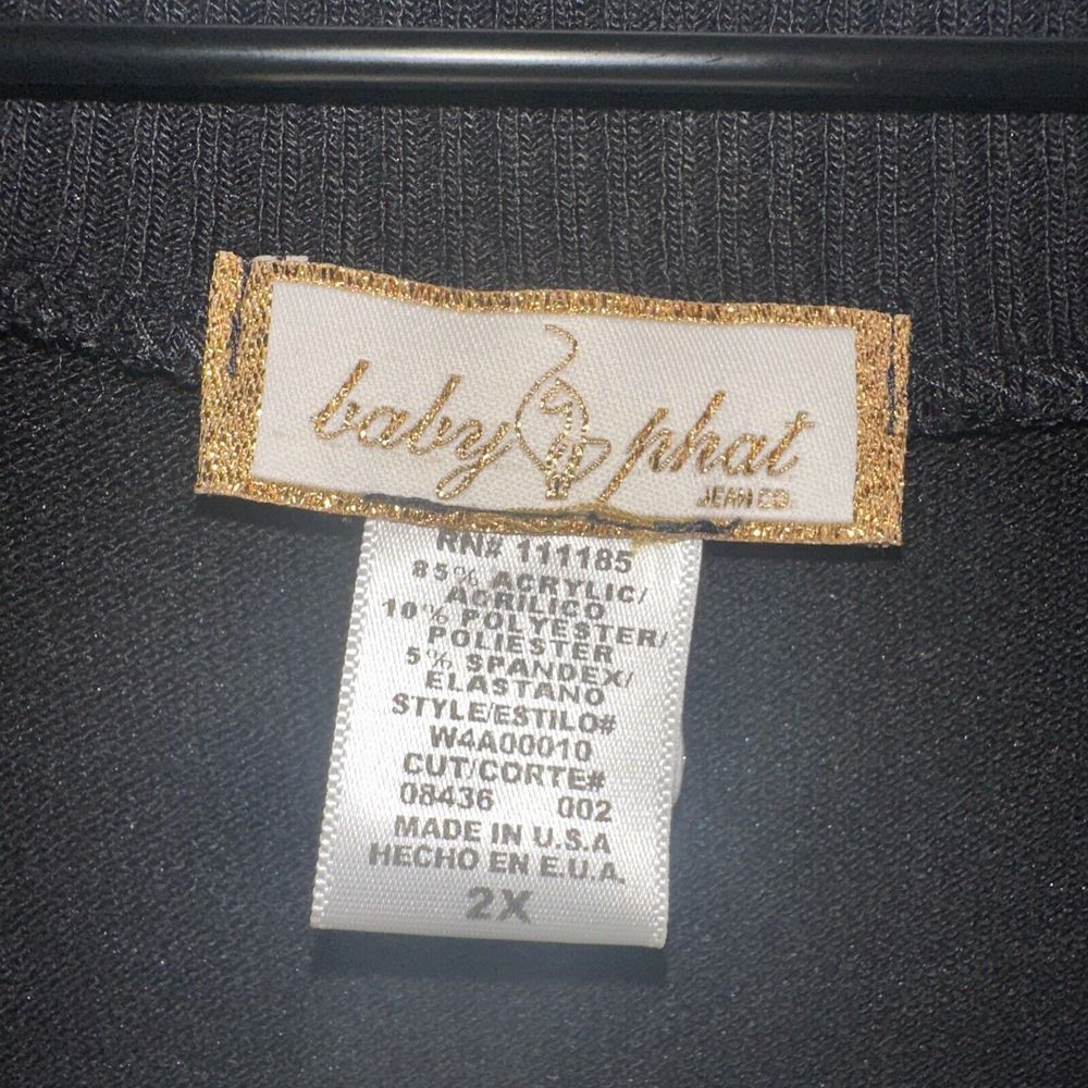 Baby Phat Women Size 2X Diva Spellout V-Neck Embellished Sweater Black Gold Y2K - Picture 2 of 10